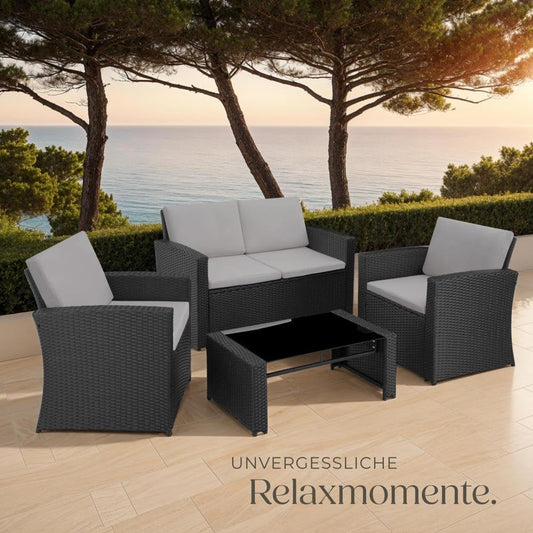 tectake Garten Lounge Set 12 Teilig Outdoor Schwarz Grau